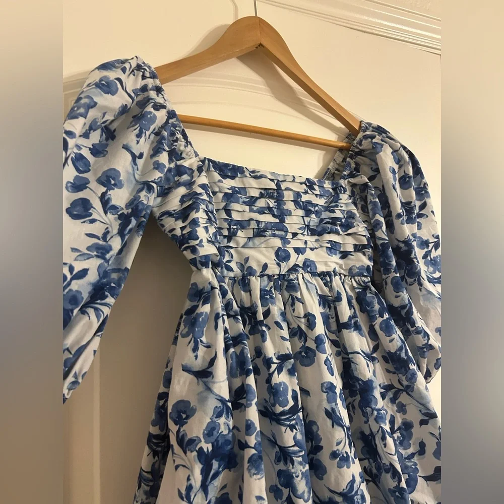 Abercrombie & Fitch Emerson Poplin Puff Sleeve Blue floral Mini Dress Sz XXS - Picture 9 of 14